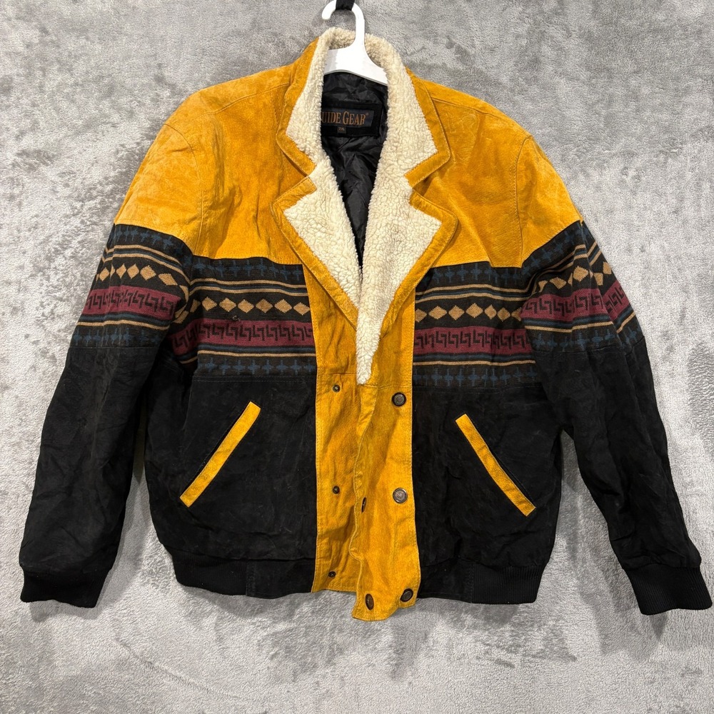 Vintage Guide Gear Suede Leather Jacket Mens 2XL Southwestern Sherpa Western